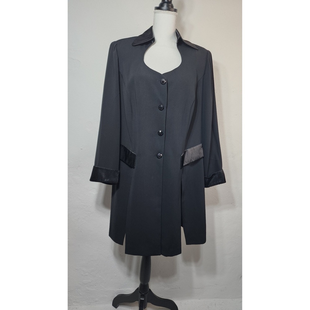 Dana Kay Blazer Jacket 14 Black Vintage Goth Cutout Satin Trim Longline - Picture 6 of 14